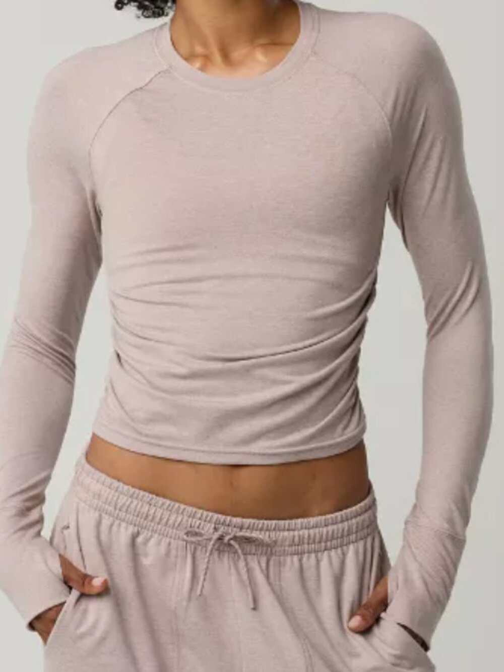 Aerie Offline Weekend Away Long Sleeve Tee XXL Pebble Thumbholes Runched Sides